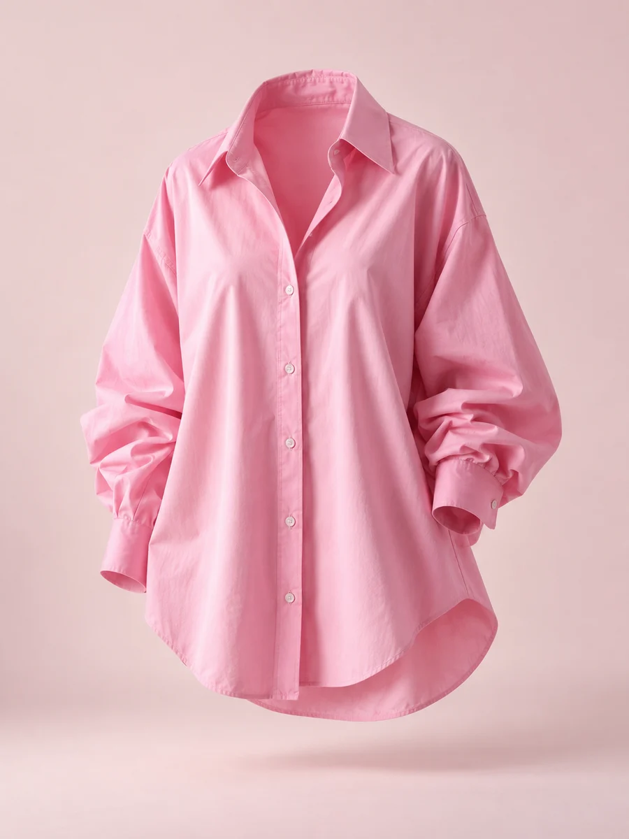 Candy pink oversized cotton button-down shirt