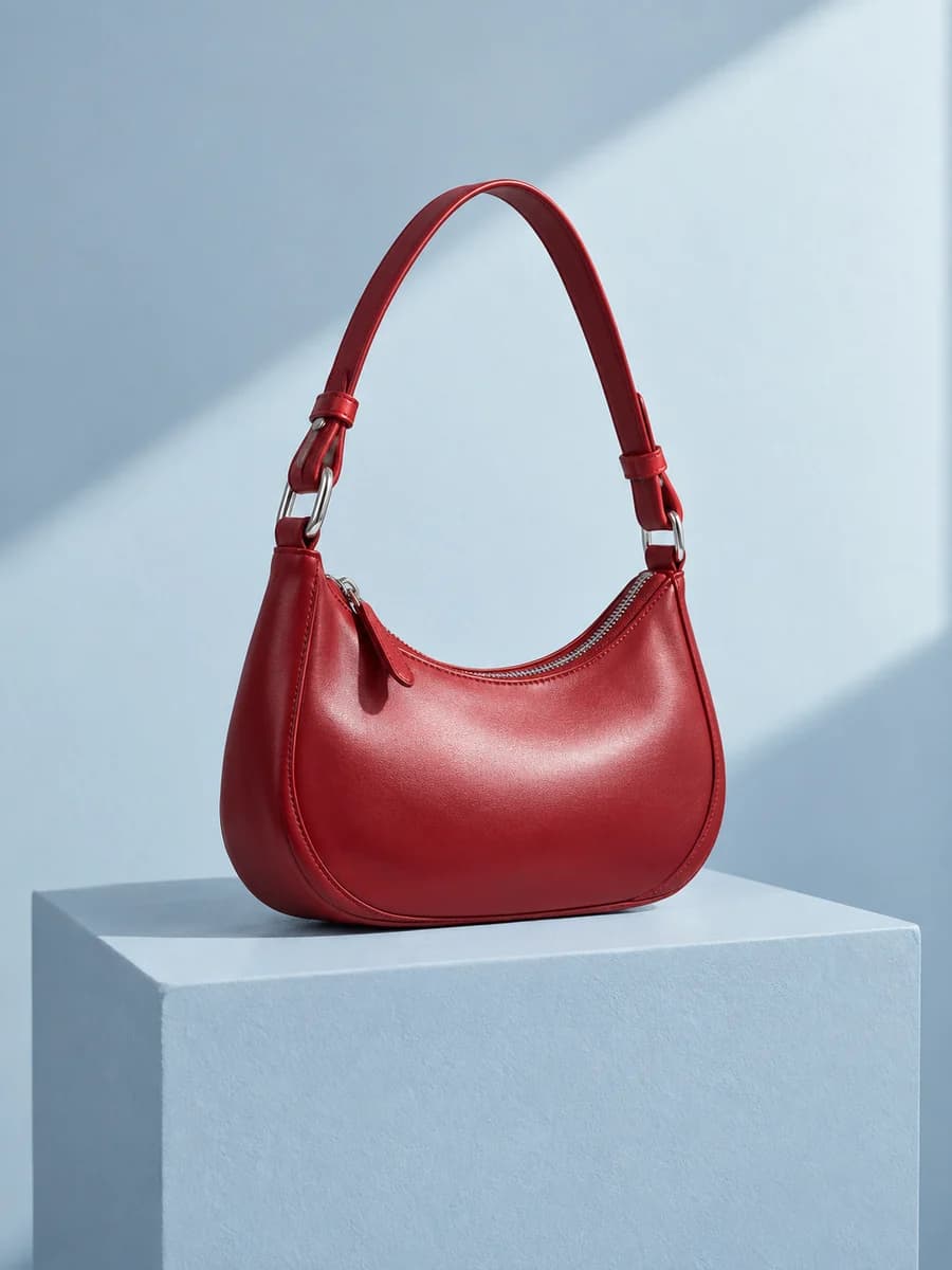 Cherry red crescent leather shoulder bag